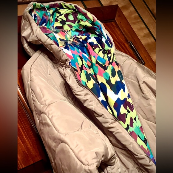 NEW double-sided OVERSIZED leopard print gold beige quilted hooded coat - Picture 7 of 15